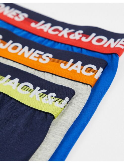 Jack & Jones 3 pack trunks with ombre waistband in navy and gray