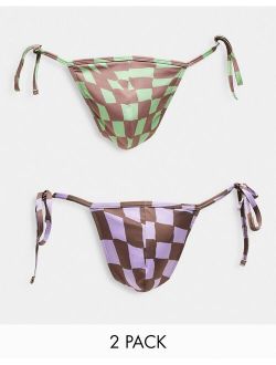 2 pack thong with side ties in check print
