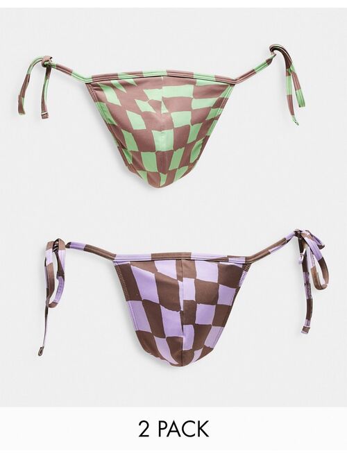 ASOS DESIGN 2 pack thong with side ties in check print