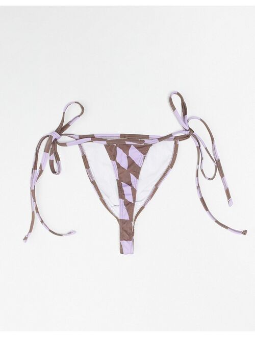 ASOS DESIGN 2 pack thong with side ties in check print