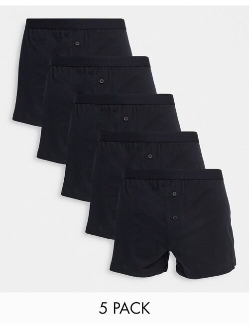 ASOS DESIGN 5 pack jersey boxers in black