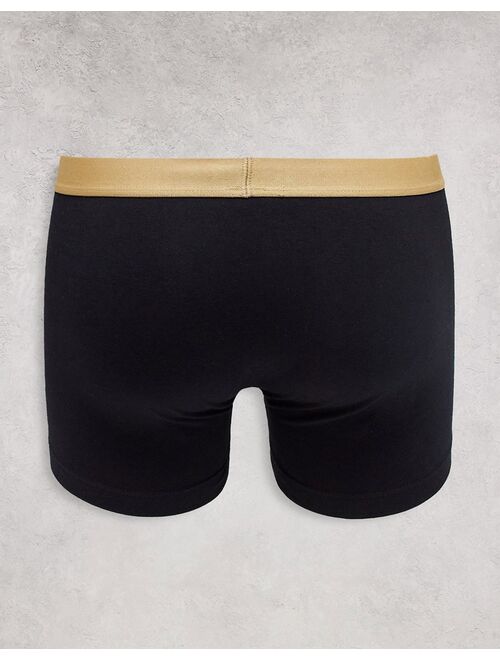 ASOS DESIGN 5-pack jersey trunks in black and white with gold Dark Future waistband