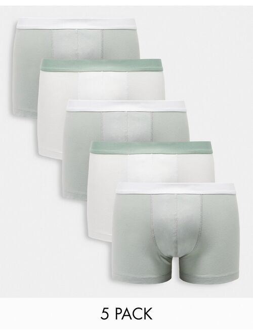 ASOS DESIGN 5 pack trunks in gray and white with contrast waistband