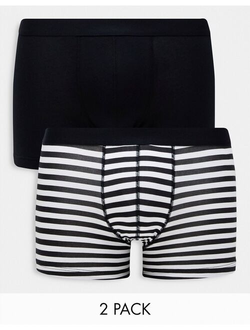 ASOS DESIGN 2 pack jersey trunks in black stripe