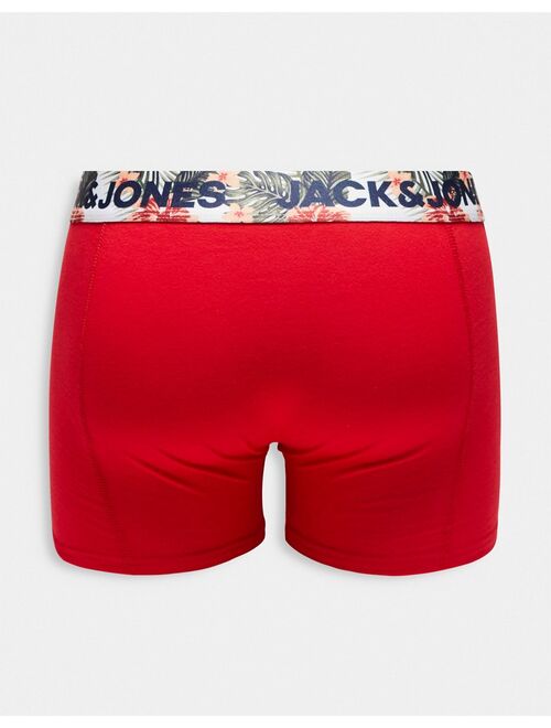 Jack & Jones 3-pack trunks with tropical waistband print in red & navy