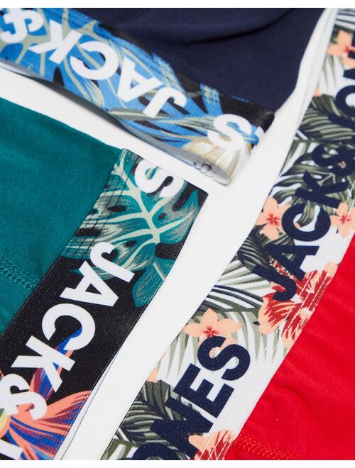 Jack & Jones 3-pack trunks with tropical waistband print in red & navy