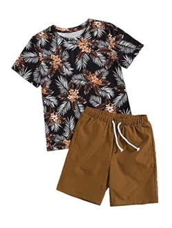 Boy's 2 Piece Letter Camo Print Short Sleeve Tee and Pocket Shorts Set