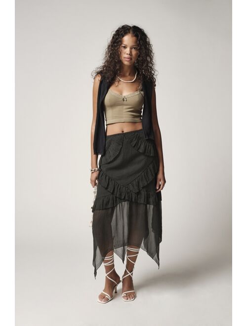 Urban Outfitters UO Tuli Ruffle Midi Skirt