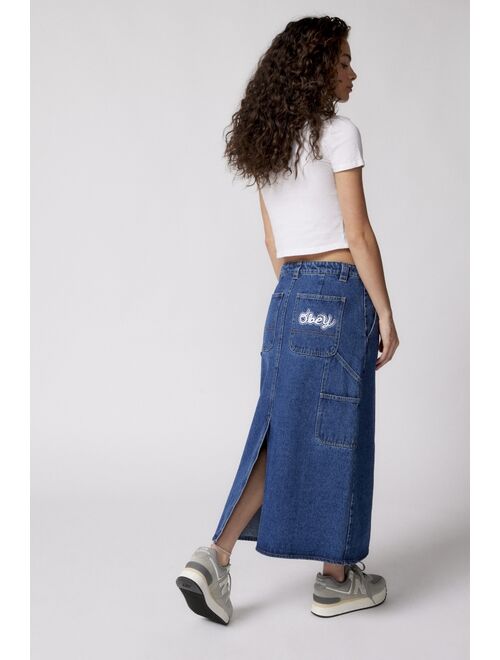 OBEY Juniper Embroidered Denim Midi Skirt