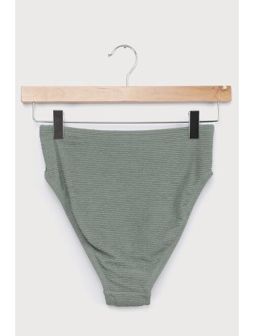 Lulus Made for Sun Sage Green High-Waisted Bikini Bottom