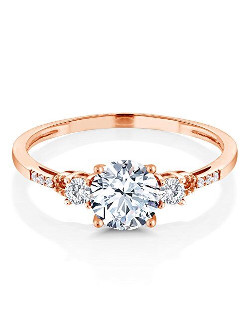 Gem Stone King 10K Rose Gold Hearts And Arrows White Created Sapphire Engagement Ring For Women (1.34 Cttw, Available In Size 5, 6, 7, 8, 9)