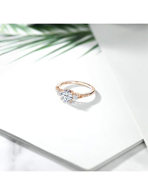 Gem Stone King 10K Rose Gold Hearts And Arrows White Created Sapphire Engagement Ring For Women (1.34 Cttw, Available In Size 5, 6, 7, 8, 9)