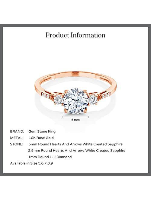 Gem Stone King 10K Rose Gold Hearts And Arrows White Created Sapphire Engagement Ring For Women (1.34 Cttw, Available In Size 5, 6, 7, 8, 9)