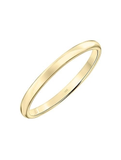 Brilliant Expressions 10K or 14K Yellow, White or Rose Gold Low Dome Comfort Fit Plain and Simple Wedding Band Ring, 2mm