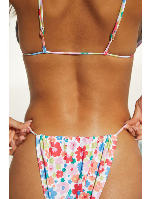 Lulus Beachy Blossoms White Floral Side-Tie Bikini Bottoms