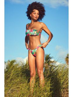 Dippin' Daisy's Nocturnal Green Tropical Print Mid-Rise Bikini Bottom