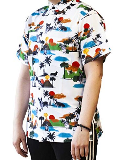 Funny Guy Mugs Mens Hawaiian Print Button Down Short Sleeve Shirt