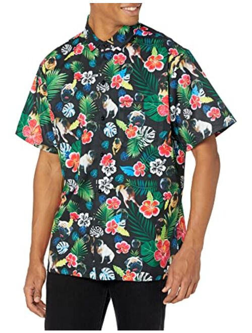 Funny Guy Mugs Mens Hawaiian Print Button Down Short Sleeve Shirt