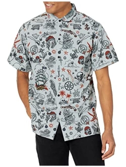 Funny Guy Mugs Mens Hawaiian Print Button Down Short Sleeve Shirt