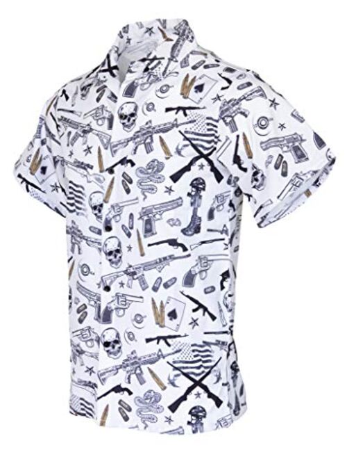 Funny Guy Mugs Mens Hawaiian Print Button Down Short Sleeve Shirt