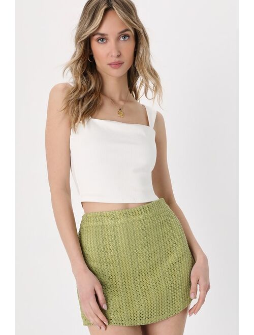 Lulus Sunny Sayulita Lime Green Crochet Mini Skort