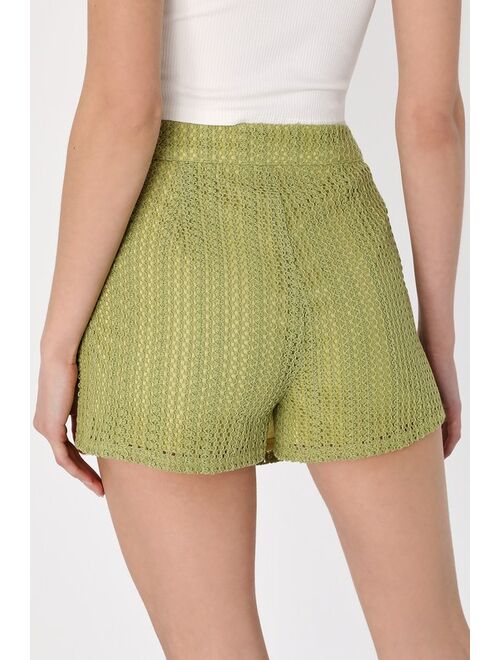 Lulus Sunny Sayulita Lime Green Crochet Mini Skort