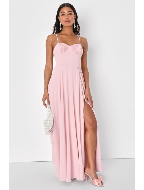 Lulus Cause for Commotion Light Pink Pleated Bustier Maxi Dress