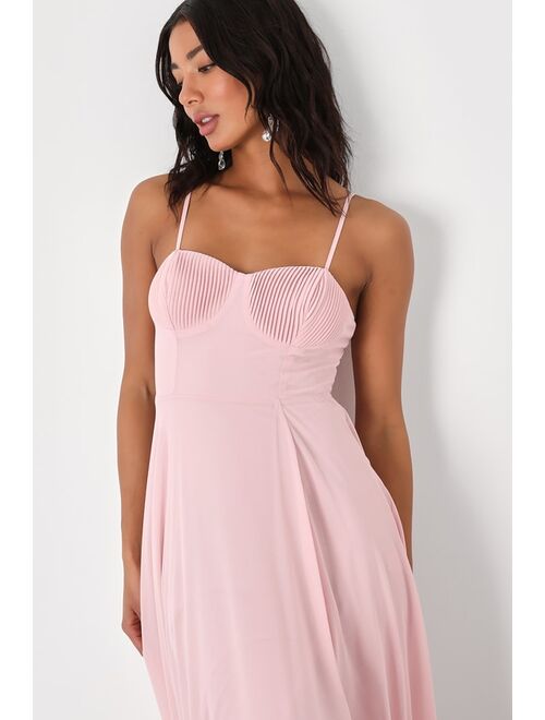 Lulus Cause for Commotion Light Pink Pleated Bustier Maxi Dress