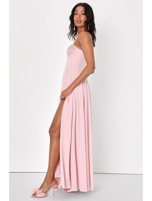 Lulus Cause for Commotion Light Pink Pleated Bustier Maxi Dress