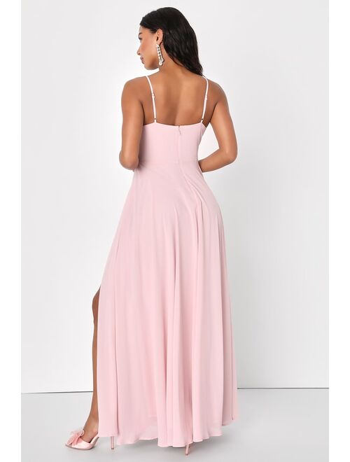 Lulus Cause for Commotion Light Pink Pleated Bustier Maxi Dress