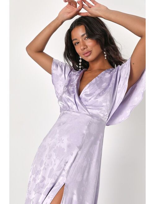 Lulus Lovely Admiration Lavender Satin Floral Jacquard Maxi Dress