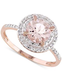 Macy's Morganite (1-1/6 ct. t.w.) & Diamond (1/10 ct. t.w.) Double Halo Ring in 10k Rose Gold