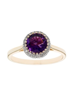 10K Gold & 1/10 Carat T.W. Diamond Amethyst Ring