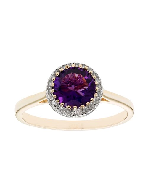 10K Gold & 1/10 Carat T.W. Diamond Amethyst Ring