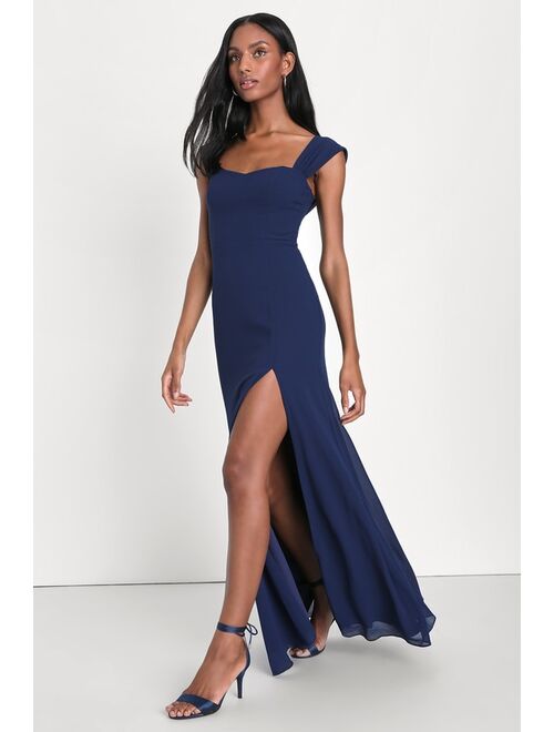 Lulus Magical Magnetism Navy Blue Off-the-Shoulder Maxi Dress