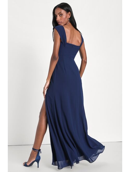 Lulus Magical Magnetism Navy Blue Off-the-Shoulder Maxi Dress