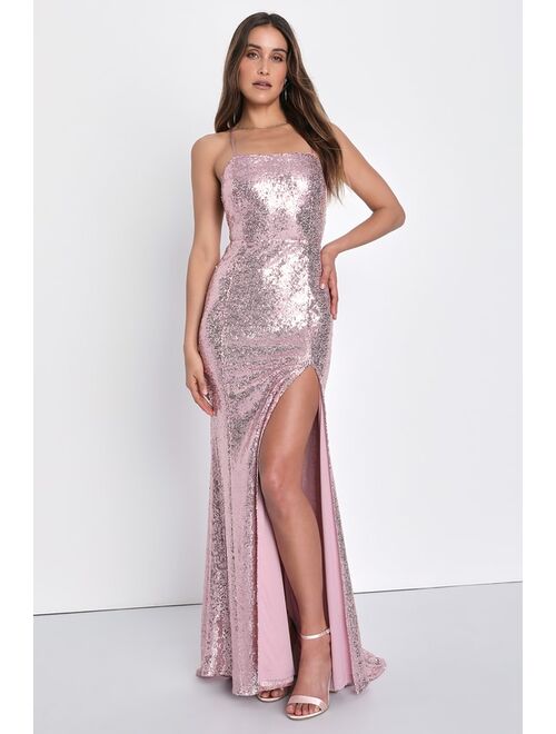 Lulus Glow All Out Light Pink Sequin Lace-Up Mermaid Maxi Dress