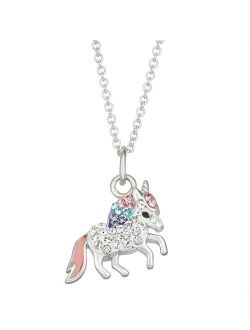 Charming Girl Kids' Sterling Silver Crystal Unicorn Pendant Necklace