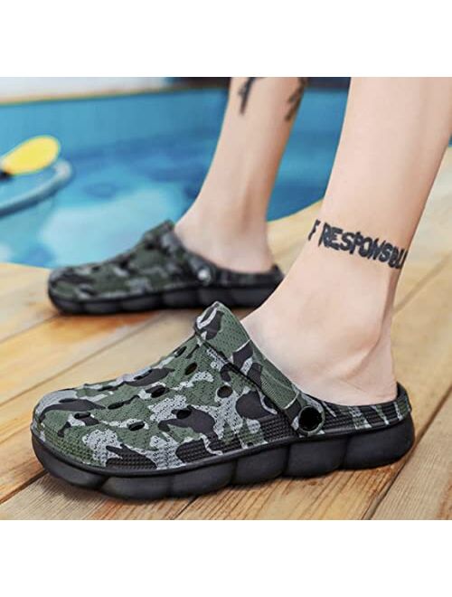 Shoes8teen Mens Camo Athletic Sports Clogs Slip-On with Adjustable Back Strap