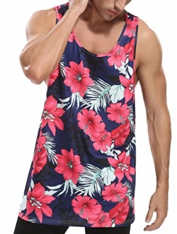 VIVIfashion Men Floral Summer Tank Tops Hawaii Casual Tops Loose Fit Novelty Sleeveless T-Shirts