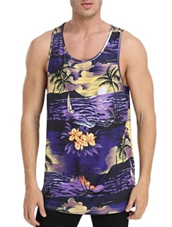 VIVIfashion Men Floral Summer Tank Tops Hawaii Casual Tops Loose Fit Novelty Sleeveless T-Shirts