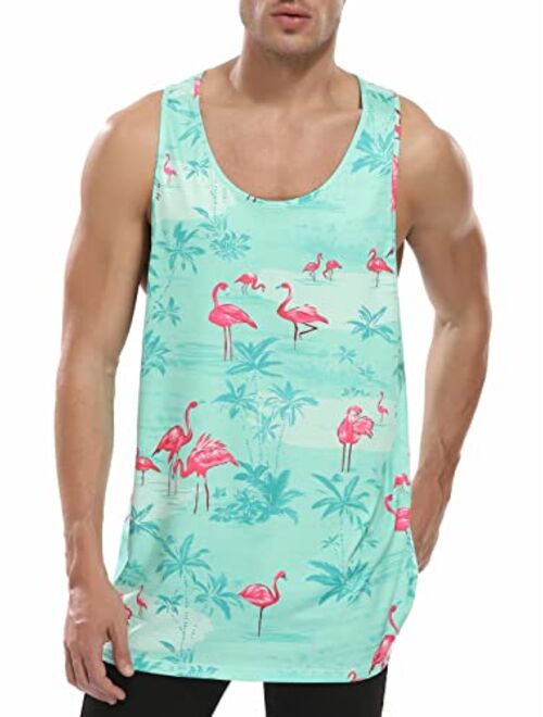 VIVIfashion Men Floral Summer Tank Tops Hawaii Casual Tops Loose Fit Novelty Sleeveless T-Shirts