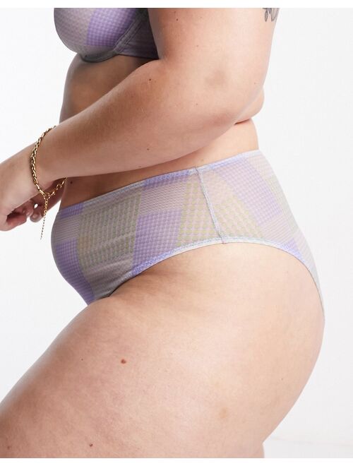 ASOS Curve ASOS DESIGN Curve Astrid contrast mesh high leg thong in purple and blue