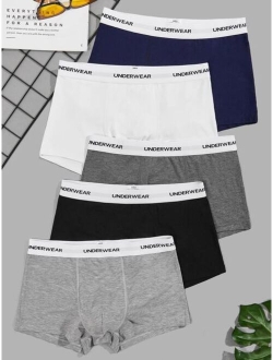 Men 5pcs Letter Tape Waist Boxer Brief