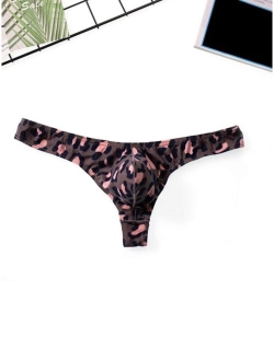 Men Random Leopard Print Top stitching Brief