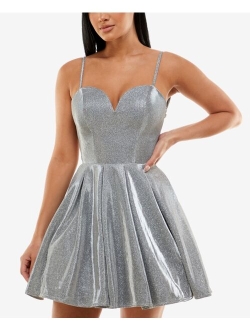 B DARLIN Juniors' Crisscross-Back Glitter Pocket Homecoming Dress