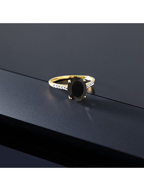 Gem Stone King 10K Yellow Gold Black Onyx and White Diamond Women's Engagement Ring (2.62 Cttw, Gemstone Birthstone, Available In Size 5, 6, 7, 8, 9)