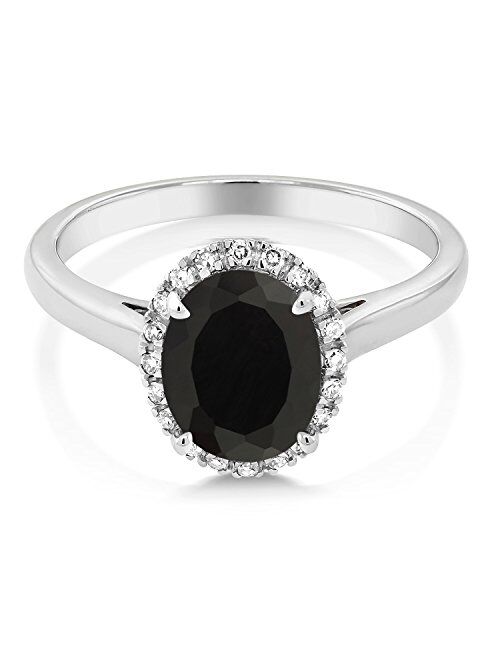 Gem Stone King 10K White Gold Black Onyx and Diamond Engagement Ring For Women (2.00 Cttw, Gemstone Birthstone, Available In Size 5, 6, 7, 8, 9)