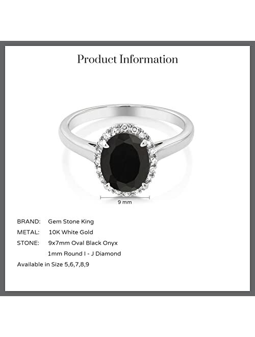 Gem Stone King 10K White Gold Black Onyx and Diamond Engagement Ring For Women (2.00 Cttw, Gemstone Birthstone, Available In Size 5, 6, 7, 8, 9)