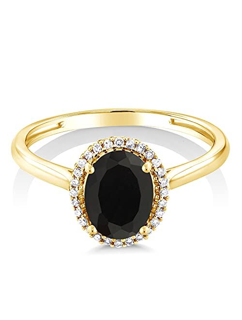 Gem Stone King 10K Yellow Gold Black Onyx and Diamond Engagement Ring For Women (1.25 Cttw, Gemstone Birthstone, Available In Size 5, 6, 7, 8, 9)